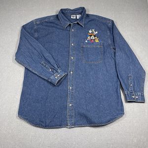VTG Disney Catalog Shirt Mens XL Blue Denim Mickey Mouse And Friends Embroidered
